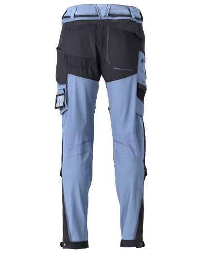 Stone Blue Dark Navy Coloured Mascot Workwear Mens Customized Ultimate Stretch Trousers on white background 