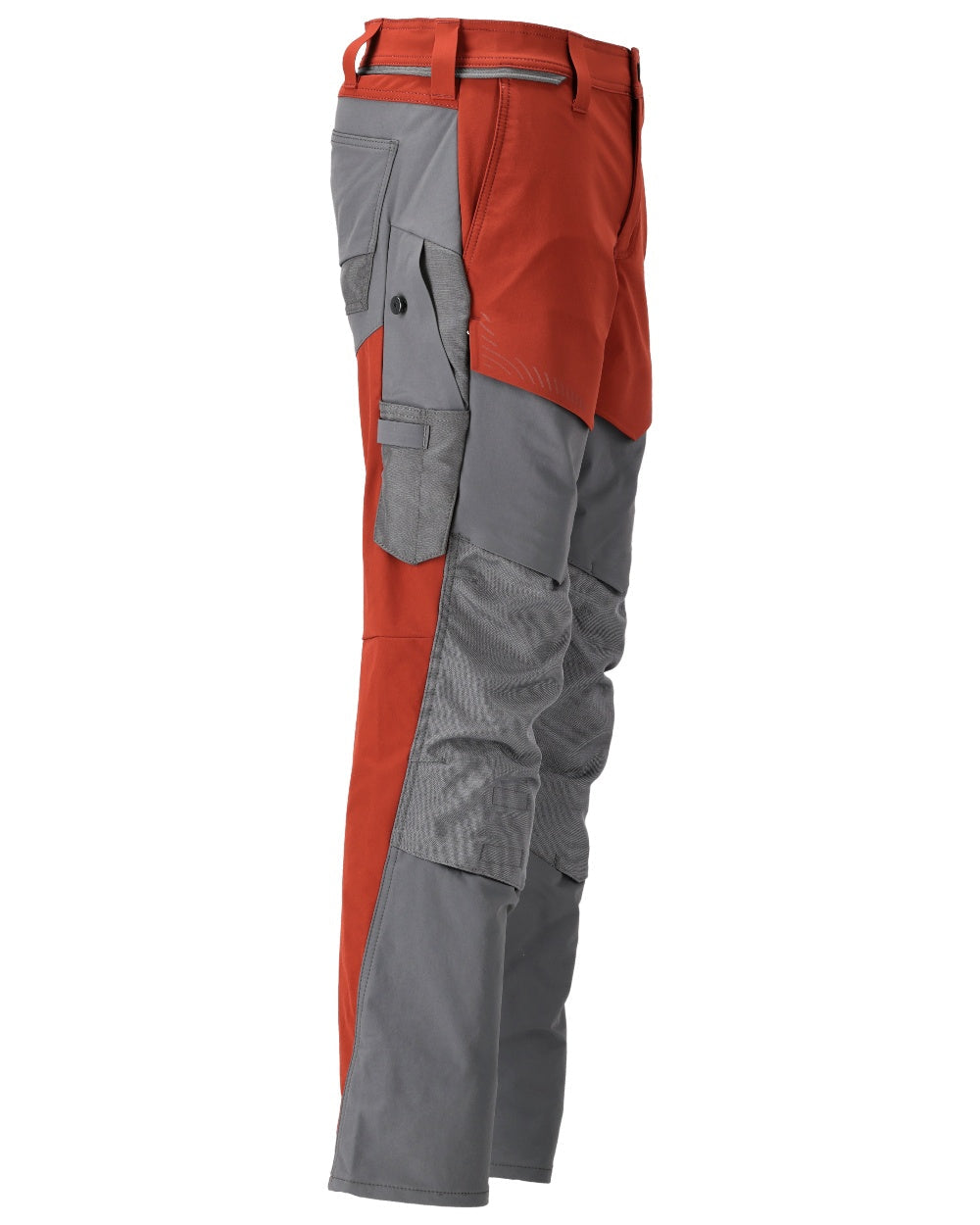 Autumn Red Stone Grey Coloured Mascot Workwear Mens Customized Ultimate Stretch Trousers With Kneepad Pockets on white background 