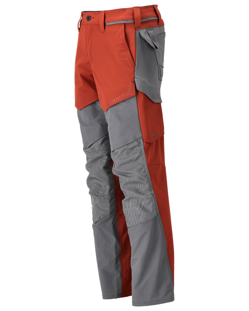 Autumn Red Stone Grey Coloured Mascot Workwear Mens Customized Ultimate Stretch Trousers With Kneepad Pockets on white background 