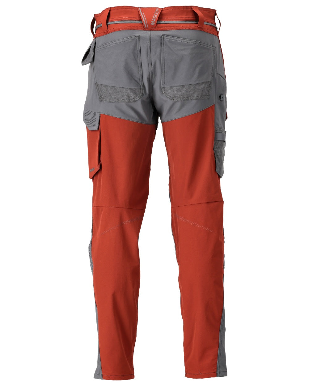 Autumn Red Stone Grey Coloured Mascot Workwear Mens Customized Ultimate Stretch Trousers With Kneepad Pockets on white background 
