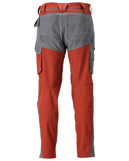 Autumn Red Stone Grey Coloured Mascot Workwear Mens Customized Ultimate Stretch Trousers With Kneepad Pockets on white background 