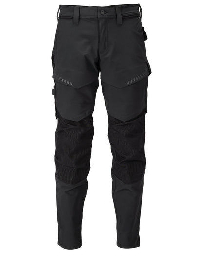 Black Coloured Mascot Workwear Mens Customized Ultimate Stretch Trousers With Kneepad Pockets on white background 