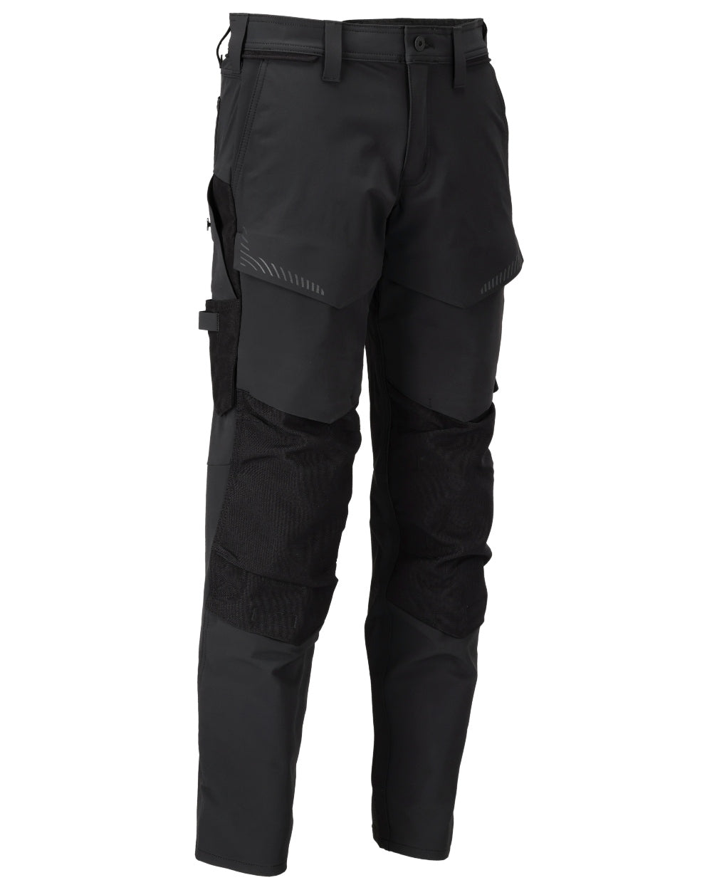 Black Coloured Mascot Workwear Mens Customized Ultimate Stretch Trousers With Kneepad Pockets on white background 