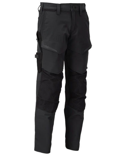 Black Coloured Mascot Workwear Mens Customized Ultimate Stretch Trousers With Kneepad Pockets on white background 