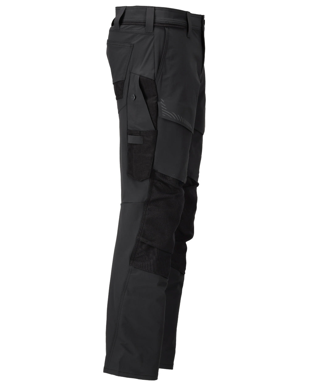 Black Coloured Mascot Workwear Mens Customized Ultimate Stretch Trousers With Kneepad Pockets on white background 