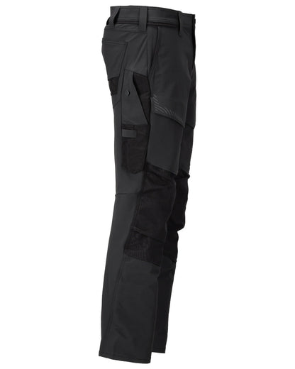 Black Coloured Mascot Workwear Mens Customized Ultimate Stretch Trousers With Kneepad Pockets on white background 