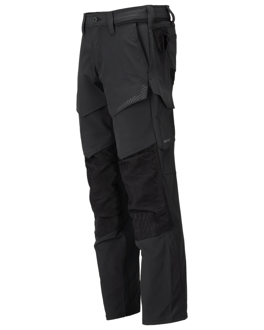 Black Coloured Mascot Workwear Mens Customized Ultimate Stretch Trousers With Kneepad Pockets on white background 