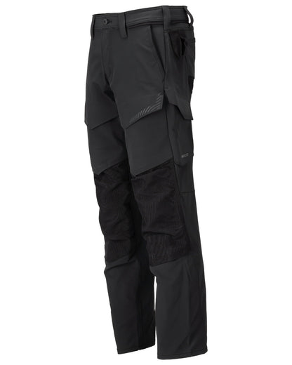 Black Coloured Mascot Workwear Mens Customized Ultimate Stretch Trousers With Kneepad Pockets on white background 