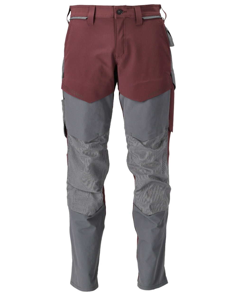 Bordeaux Stone Grey Coloured Mascot Workwear Mens Customized Ultimate Stretch Trousers With Kneepad Pockets on white background 