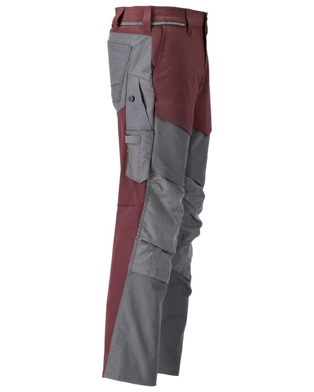 Bordeaux Stone Grey Coloured Mascot Workwear Mens Customized Ultimate Stretch Trousers With Kneepad Pockets on white background 