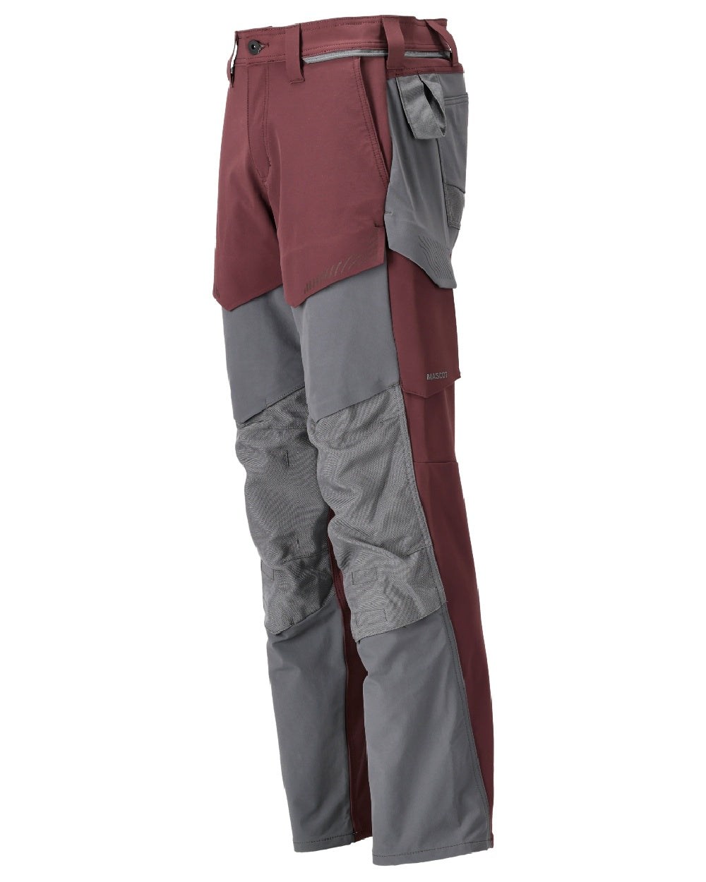 Bordeaux Stone Grey Coloured Mascot Workwear Mens Customized Ultimate Stretch Trousers With Kneepad Pockets on white background 