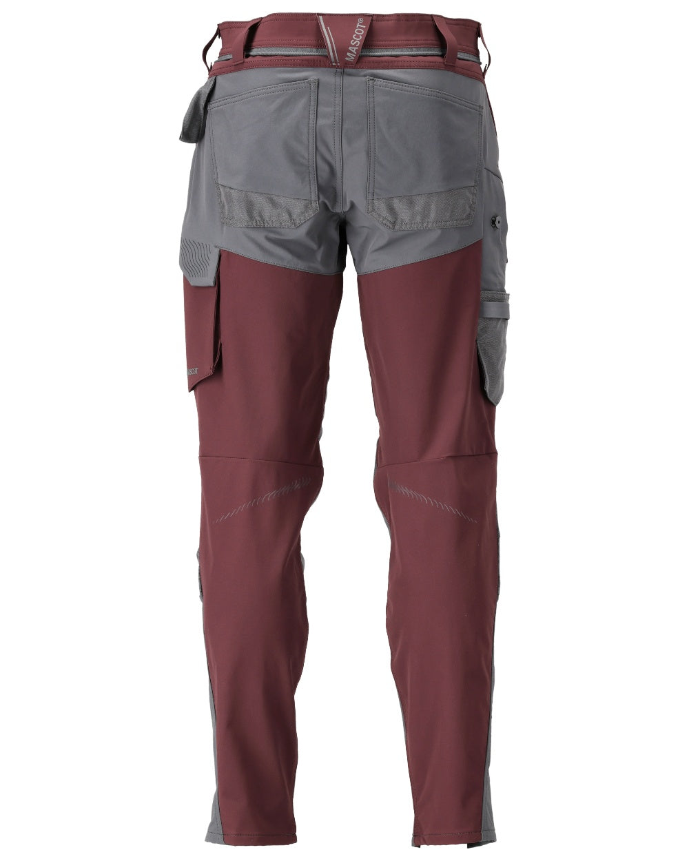 Bordeaux Stone Grey Coloured Mascot Workwear Mens Customized Ultimate Stretch Trousers With Kneepad Pockets on white background 