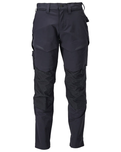 Dark Navy Coloured Mascot Workwear Mens Customized Ultimate Stretch Trousers With Kneepad Pockets on white background 