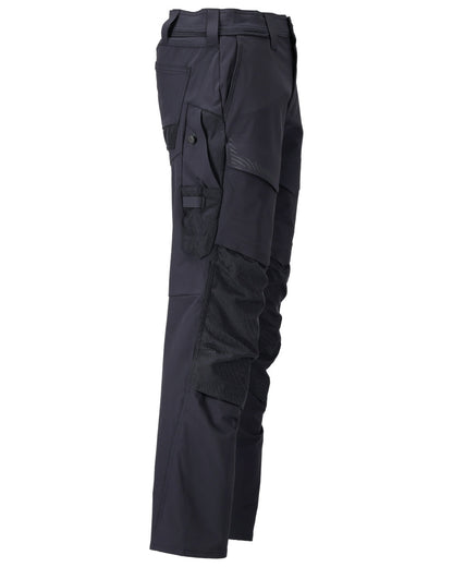 Dark Navy Coloured Mascot Workwear Mens Customized Ultimate Stretch Trousers With Kneepad Pockets on white background 