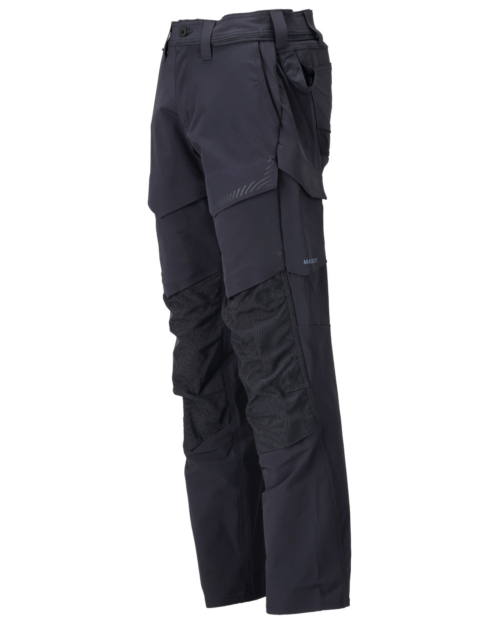 Dark Navy Coloured Mascot Workwear Mens Customized Ultimate Stretch Trousers With Kneepad Pockets on white background 