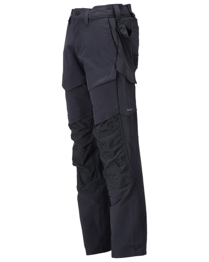 Dark Navy Coloured Mascot Workwear Mens Customized Ultimate Stretch Trousers With Kneepad Pockets on white background 