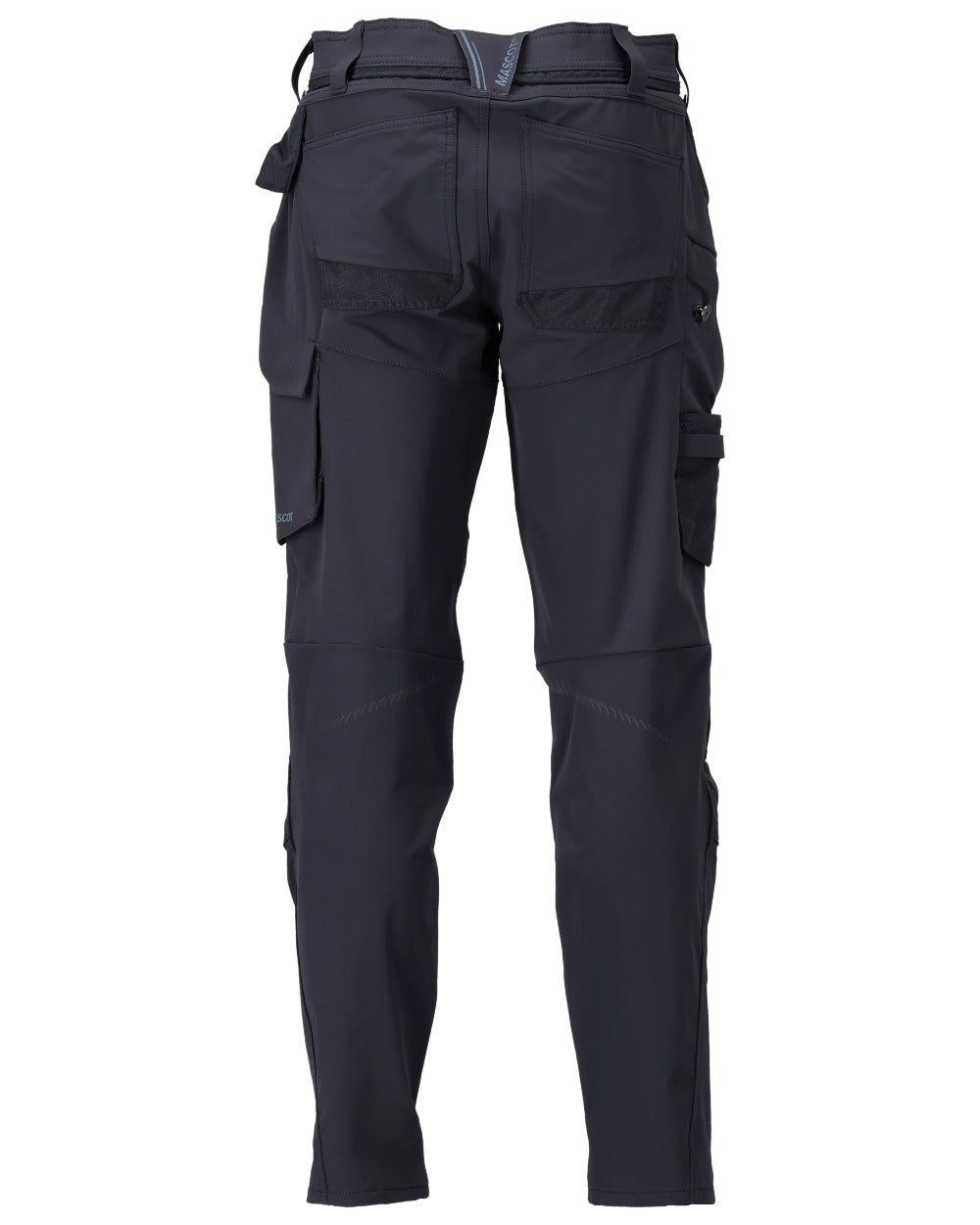 Dark Navy Coloured Mascot Workwear Mens Customized Ultimate Stretch Trousers With Kneepad Pockets on white background 