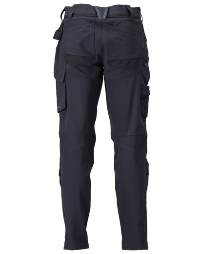 Dark Navy Coloured Mascot Workwear Mens Customized Ultimate Stretch Trousers With Kneepad Pockets on white background 