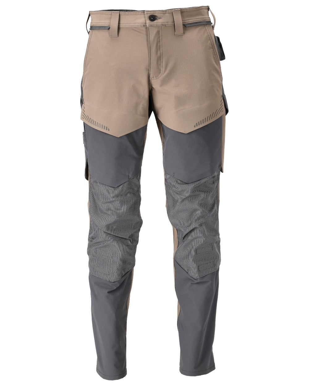Dark Sand Stone Grey Coloured Mascot Workwear Mens Customized Ultimate Stretch Trousers With Kneepad Pockets on white background 