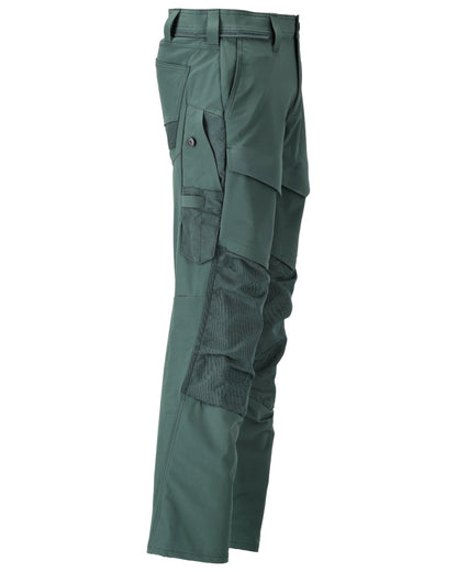 Forest Green Coloured Mascot Workwear Mens Customized Ultimate Stretch Trousers With Kneepad Pockets on white background 
