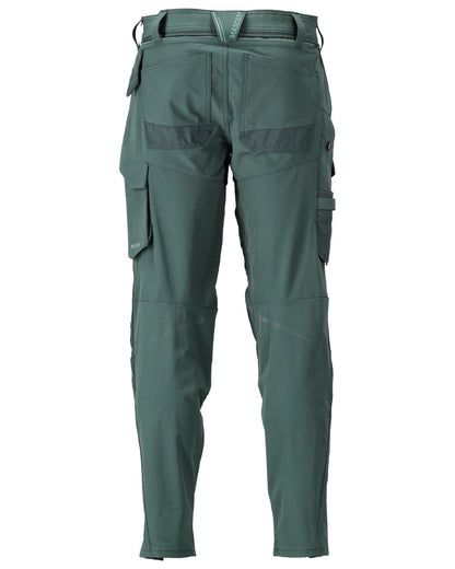 Forest Green Coloured Mascot Workwear Mens Customized Ultimate Stretch Trousers With Kneepad Pockets on white background 