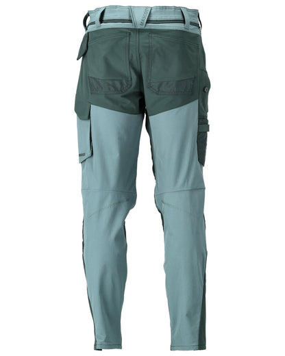 Light Forest Green Coloured Mascot Workwear Mens Customized Ultimate Stretch Trousers With Kneepad Pockets on white background 