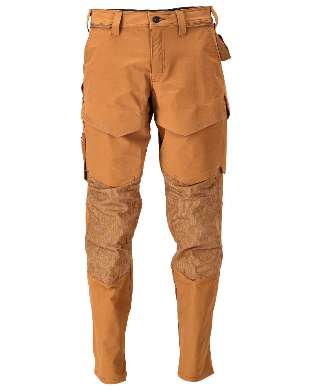 Nut Brown Coloured Mascot Workwear Mens Customized Ultimate Stretch Trousers With Kneepad Pockets on white background 
