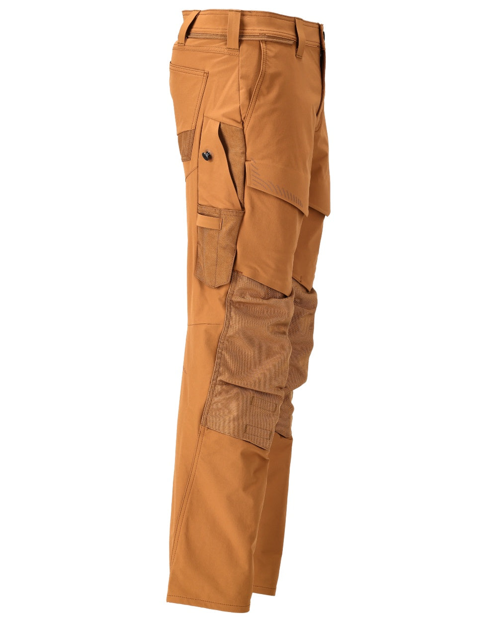Nut Brown Coloured Mascot Workwear Mens Customized Ultimate Stretch Trousers With Kneepad Pockets on white background 