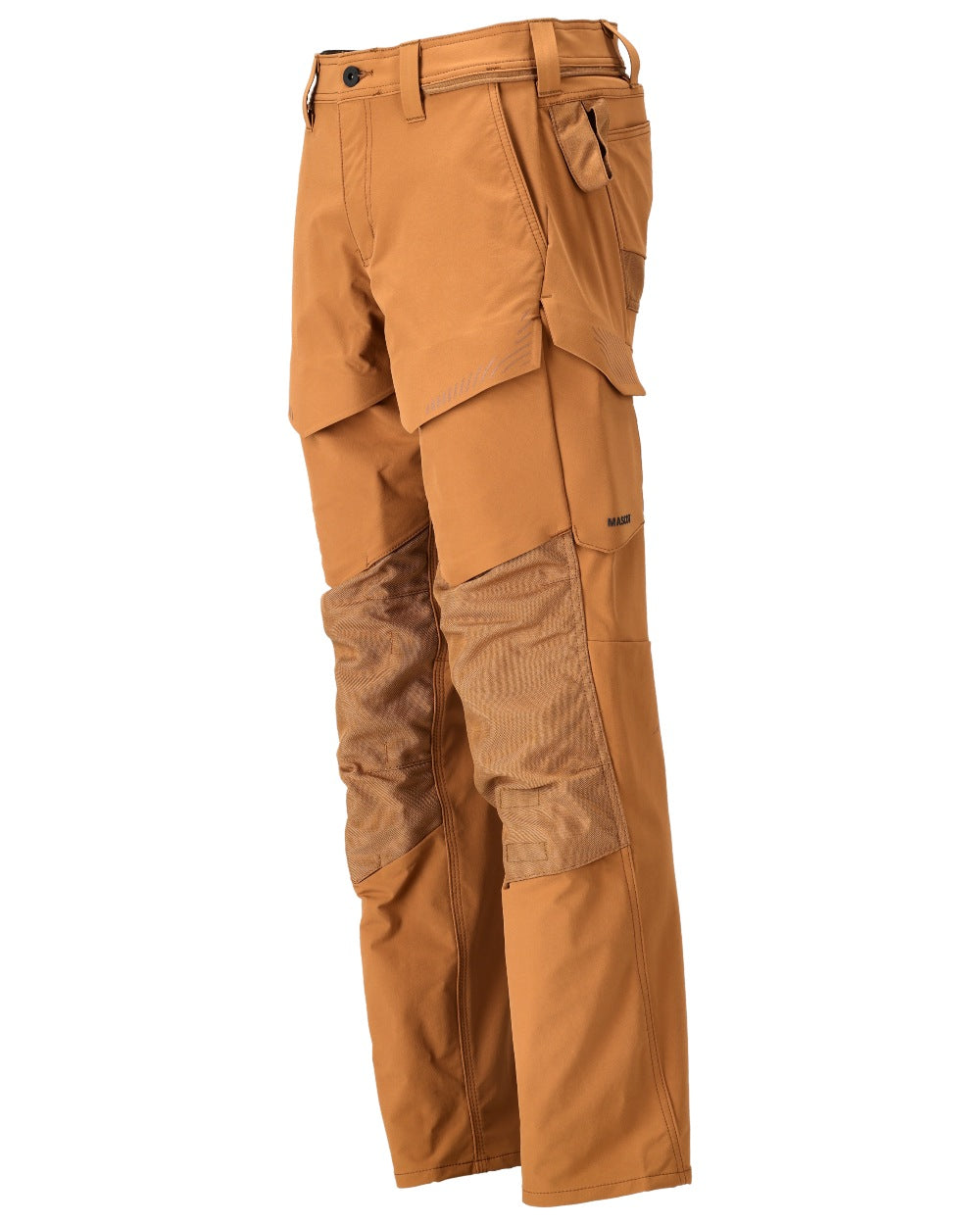 Nut Brown Coloured Mascot Workwear Mens Customized Ultimate Stretch Trousers With Kneepad Pockets on white background 