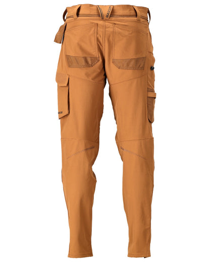 Nut Brown Coloured Mascot Workwear Mens Customized Ultimate Stretch Trousers With Kneepad Pockets on white background 