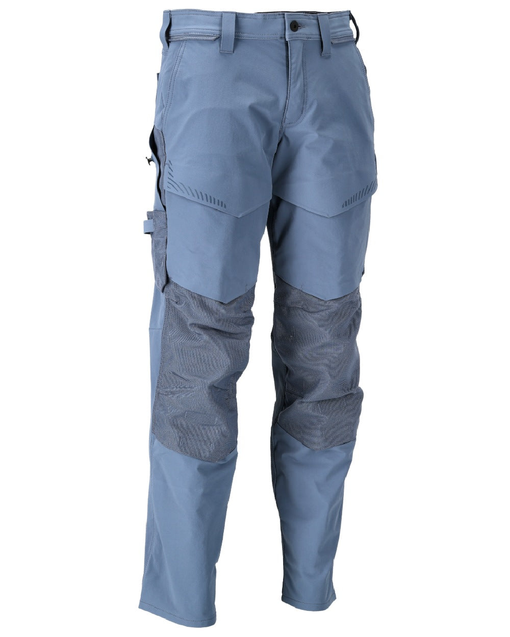Stone Blue Coloured Mascot Workwear Mens Customized Ultimate Stretch Trousers With Kneepad Pockets on white background 