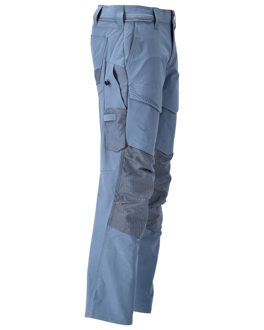 Stone Blue Coloured Mascot Workwear Mens Customized Ultimate Stretch Trousers With Kneepad Pockets on white background 