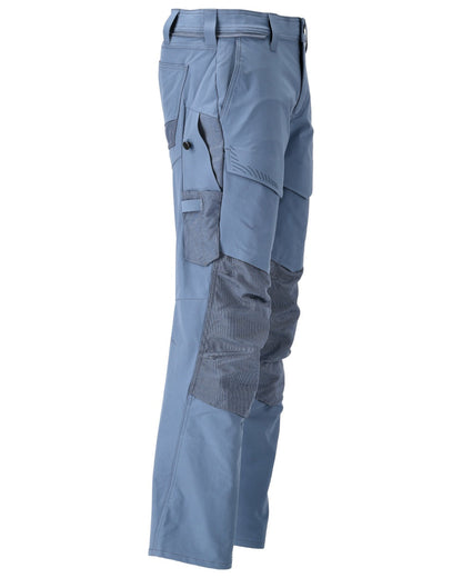 Stone Blue Coloured Mascot Workwear Mens Customized Ultimate Stretch Trousers With Kneepad Pockets on white background 