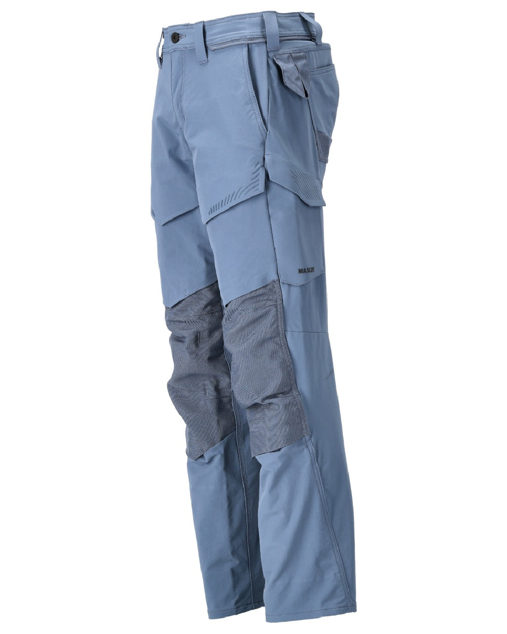 Stone Blue Coloured Mascot Workwear Mens Customized Ultimate Stretch Trousers With Kneepad Pockets on white background 