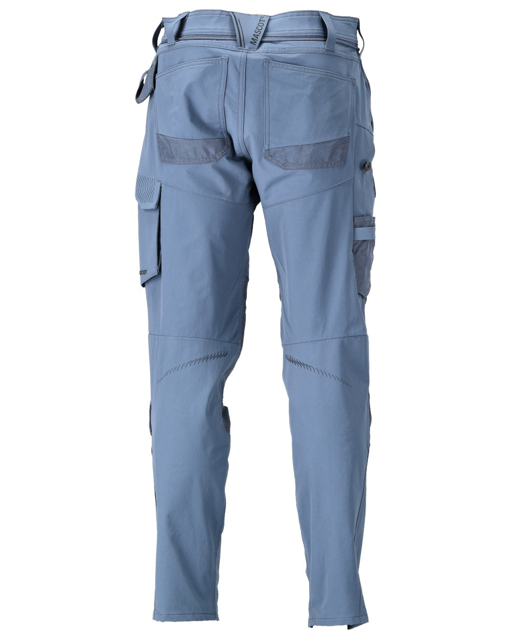 Stone Blue Coloured Mascot Workwear Mens Customized Ultimate Stretch Trousers With Kneepad Pockets on white background 