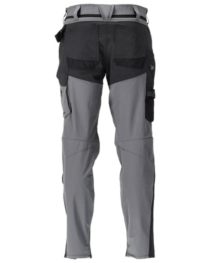 Stone Grey Black Coloured Mascot Workwear Mens Customized Ultimate Stretch Trousers With Kneepad Pockets on white background 