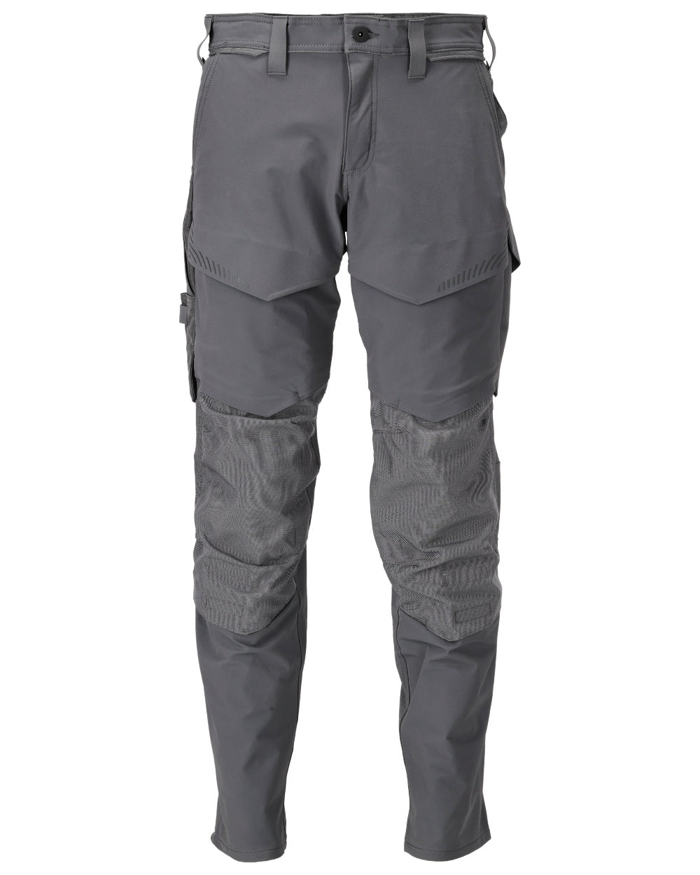 Stone Grey Coloured Mascot Workwear Mens Customized Ultimate Stretch Trousers With Kneepad Pockets on white background 