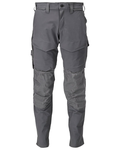 Stone Grey Coloured Mascot Workwear Mens Customized Ultimate Stretch Trousers With Kneepad Pockets on white background 