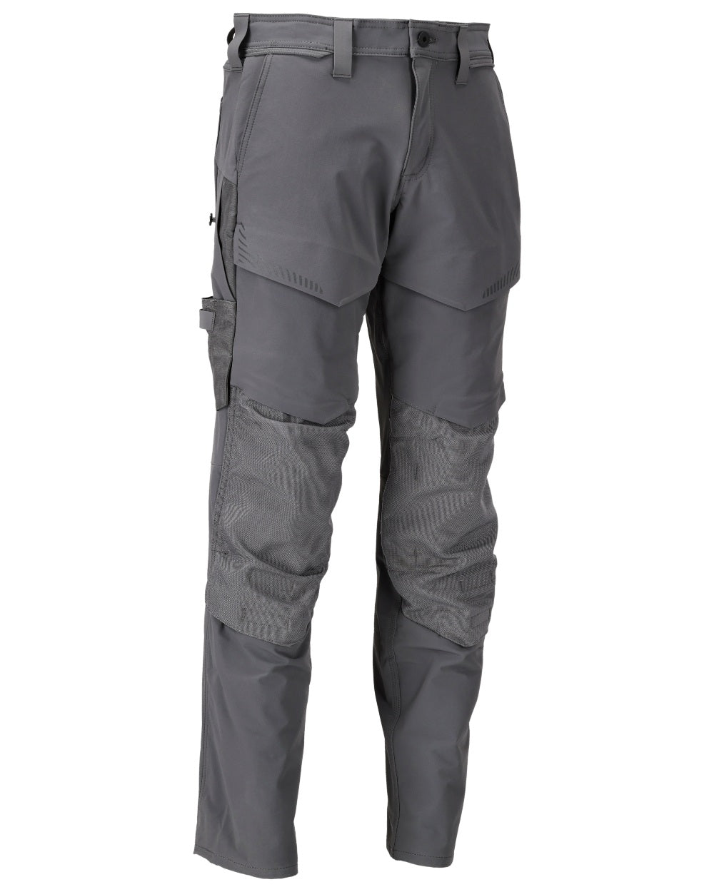 Stone Grey Coloured Mascot Workwear Mens Customized Ultimate Stretch Trousers With Kneepad Pockets on white background 
