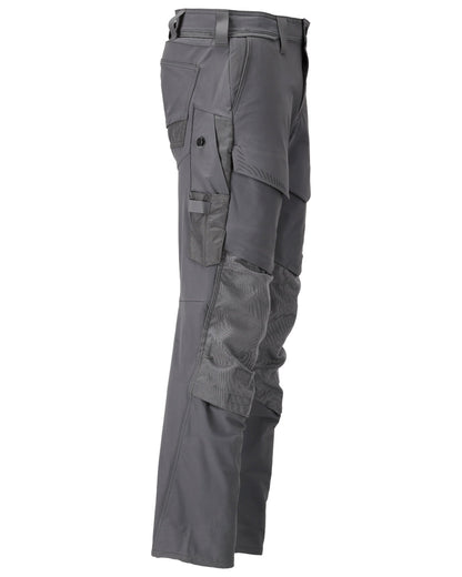 Stone Grey Coloured Mascot Workwear Mens Customized Ultimate Stretch Trousers With Kneepad Pockets on white background 