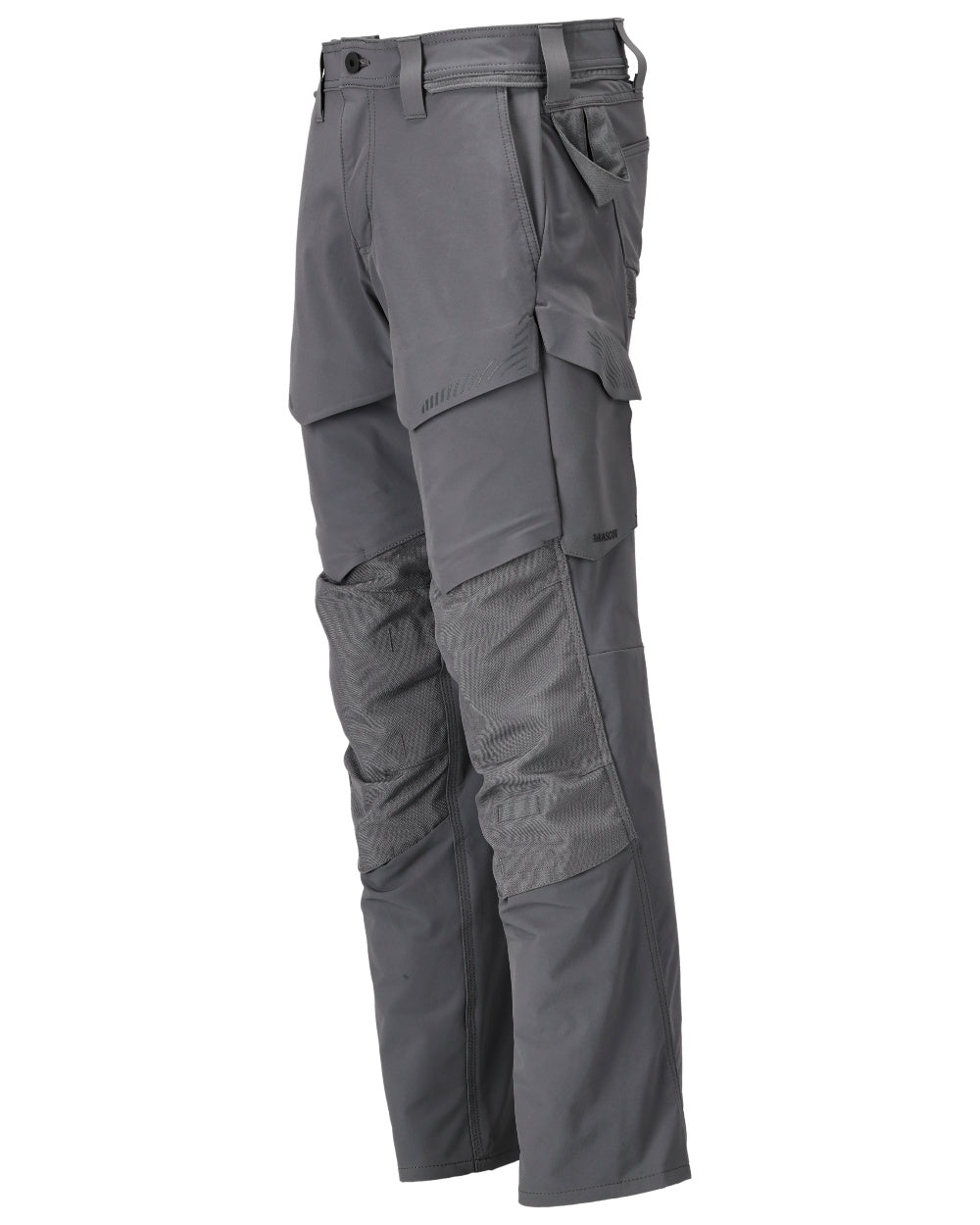 Stone Grey Coloured Mascot Workwear Mens Customized Ultimate Stretch Trousers With Kneepad Pockets on white background 