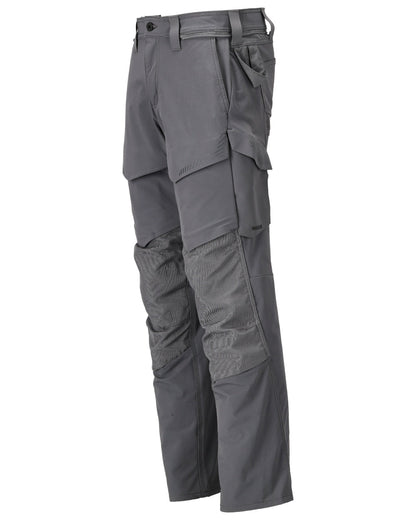 Stone Grey Coloured Mascot Workwear Mens Customized Ultimate Stretch Trousers With Kneepad Pockets on white background 