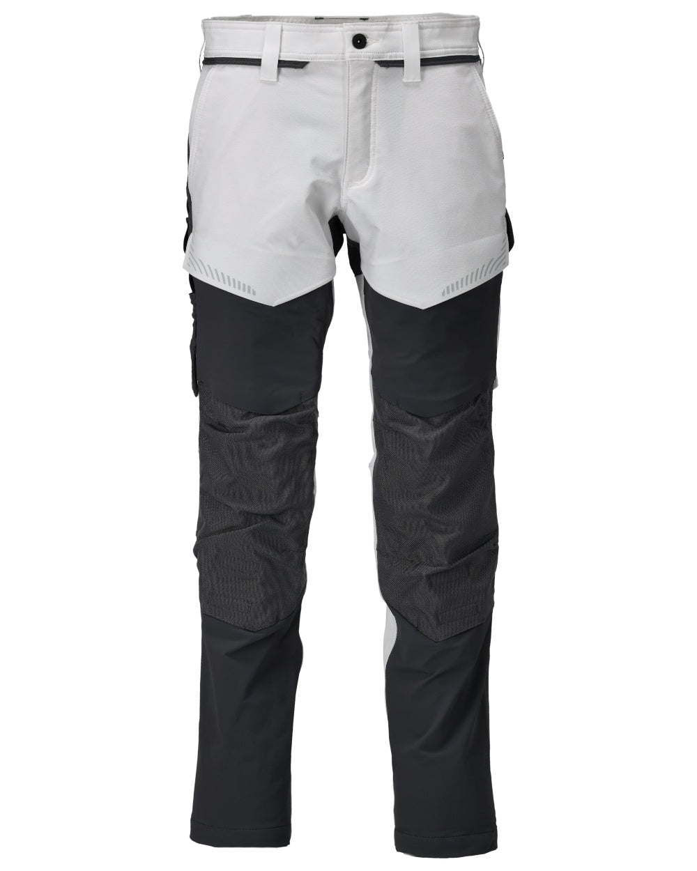 White Stone Grey Coloured Mascot Workwear Mens Customized Ultimate Stretch Trousers With Kneepad Pockets on white background 