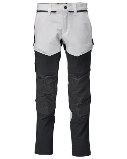 White Stone Grey Coloured Mascot Workwear Mens Customized Ultimate Stretch Trousers With Kneepad Pockets on white background 