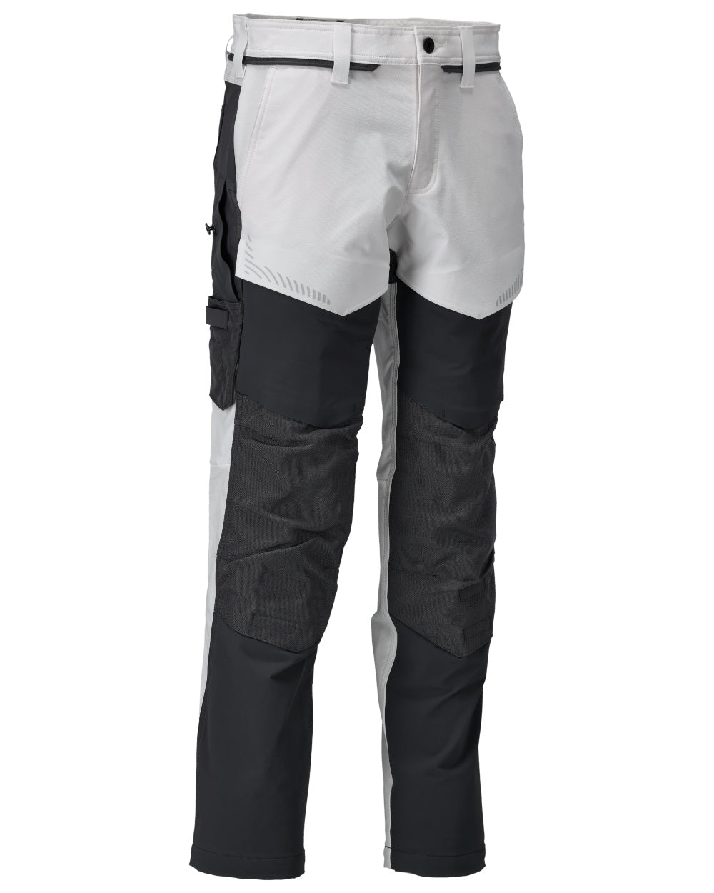 White Stone Grey Coloured Mascot Workwear Mens Customized Ultimate Stretch Trousers With Kneepad Pockets on white background 