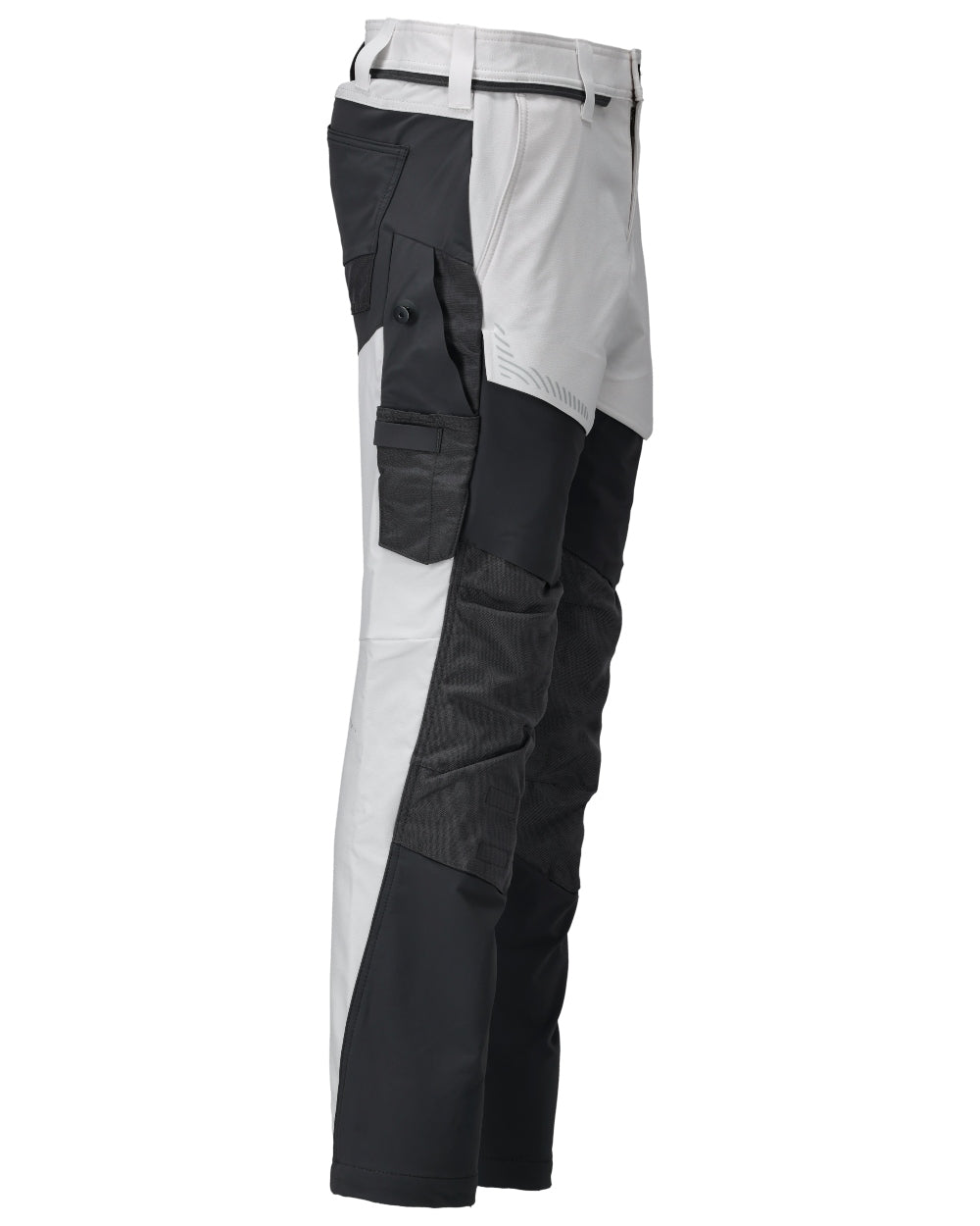 White Stone Grey Coloured Mascot Workwear Mens Customized Ultimate Stretch Trousers With Kneepad Pockets on white background 