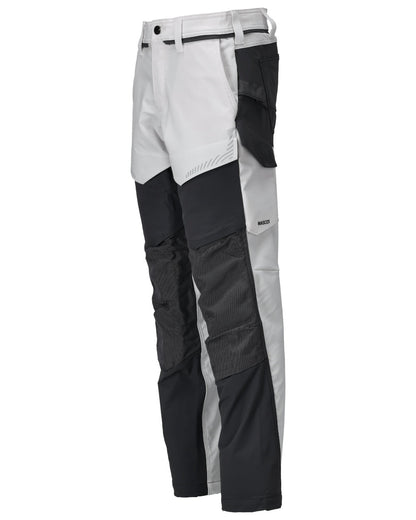 White Stone Grey Coloured Mascot Workwear Mens Customized Ultimate Stretch Trousers With Kneepad Pockets on white background 