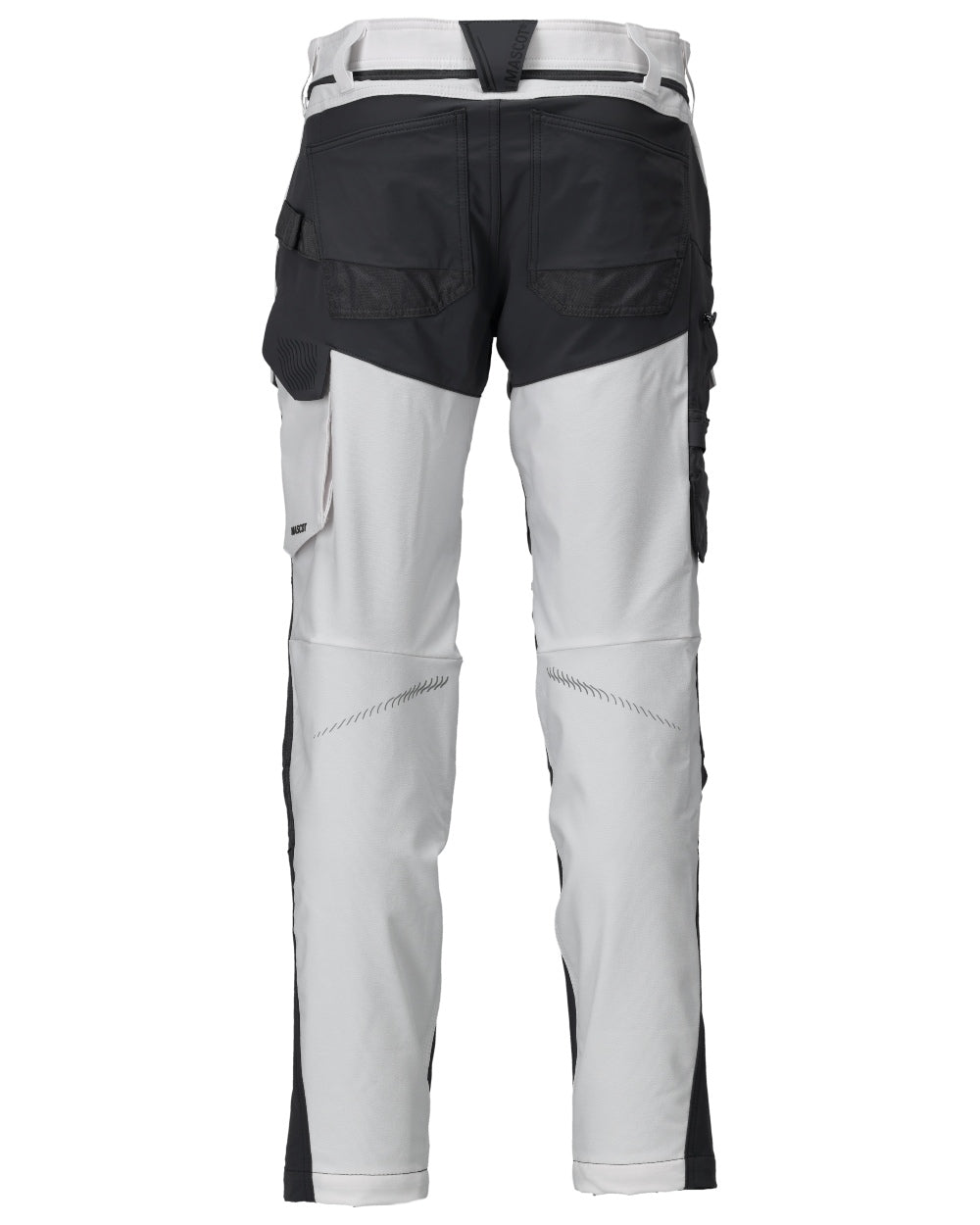 White Stone Grey Coloured Mascot Workwear Mens Customized Ultimate Stretch Trousers With Kneepad Pockets on white background 