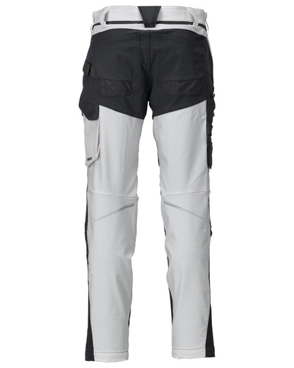 White Stone Grey Coloured Mascot Workwear Mens Customized Ultimate Stretch Trousers With Kneepad Pockets on white background 