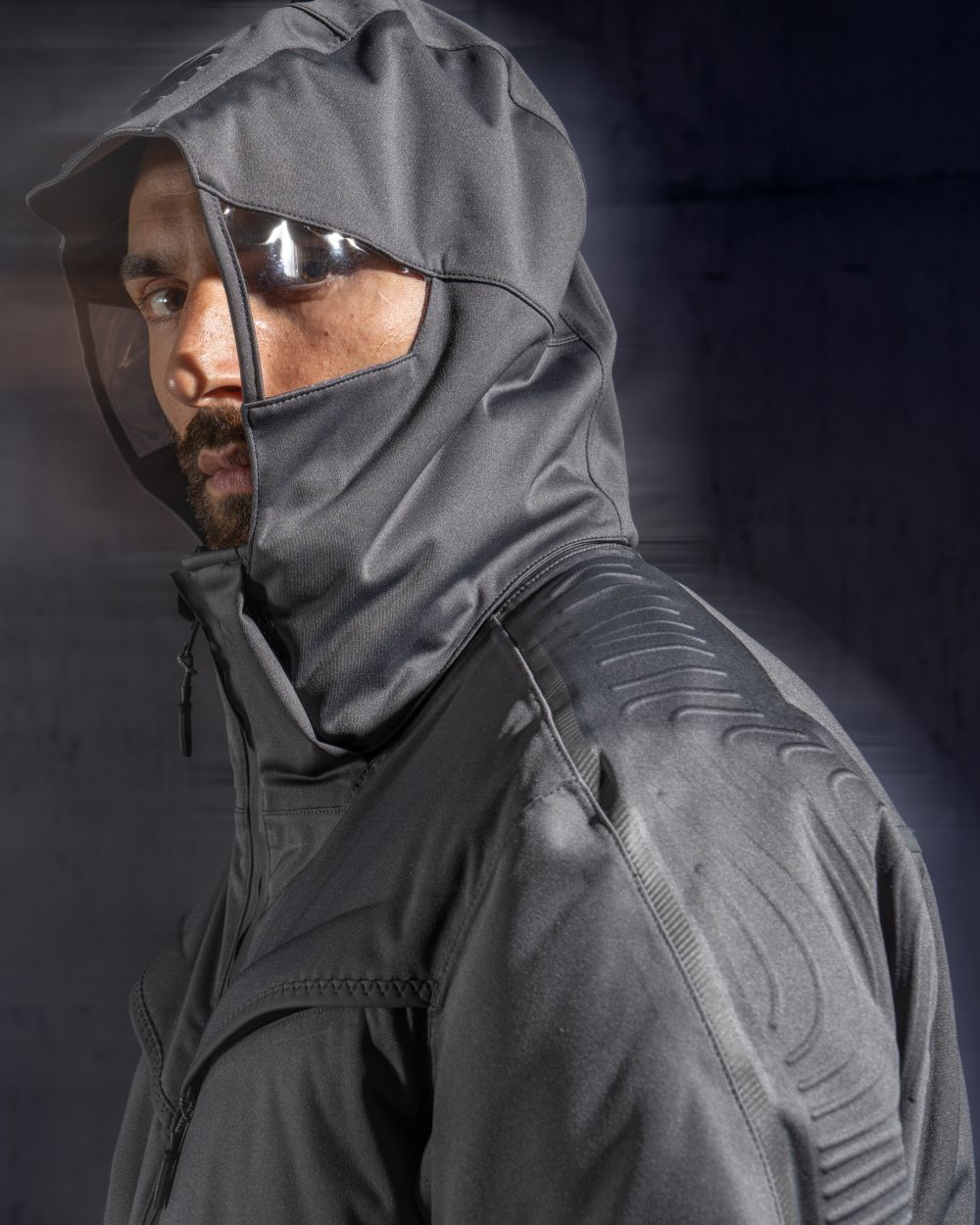 Stone Grey Coloured Mascot Workwear Mens Customized Ultimate Stretch Winter Jacket on studio background 